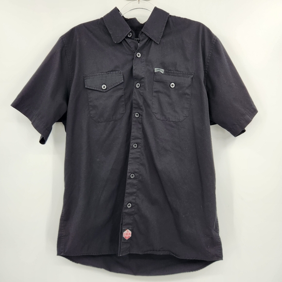 Dixxon Workforce Short Sleeve Button Front Shirt Mens Size Large Black Pockets - Picture 9 of 9